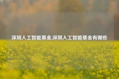 深圳人工智能基金,深圳人工智能基金有哪些