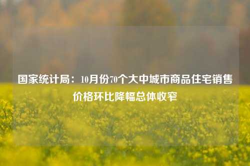 国家统计局：10月份70个大中城市商品住宅销售价格环比降幅总体收窄