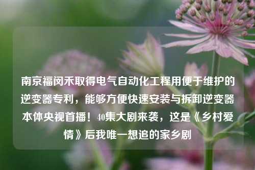 南京福闵禾取得电气自动化工程用便于维护的逆变器专利，能够方便快速安装与拆卸逆变器本体央视首播！40集大剧来袭，这是《乡村爱情》后我唯一想追的家乡剧