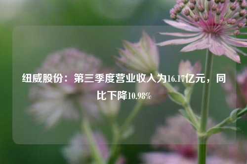 纽威股份：第三季度营业收入为16.17亿元，同比下降10.98%