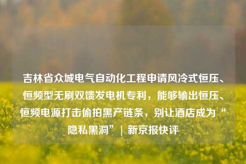 吉林省众城电气自动化工程申请风冷式恒压、恒频型无刷双馈发电机专利，能够输出恒压、恒频电源打击偷拍黑产链条，别让酒店成为“隐私黑洞”| 新京报快评