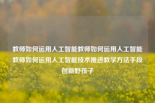 教师如何运用人工智能教师如何运用人工智能教师如何运用人工智能技术推进教学方法手段创新野孩子