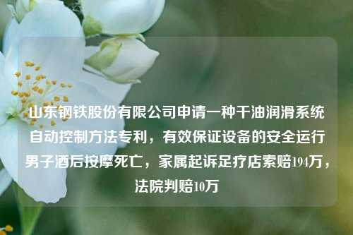 山东钢铁股份有限公司申请一种干油润滑系统自动控制方法专利，有效保证设备的安全运行男子酒后按摩死亡，家属起诉足疗店索赔194万，法院判赔10万