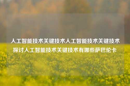 人工智能技术关键技术人工智能技术关键技术探讨人工智能技术关键技术有哪些萨巴伦卡