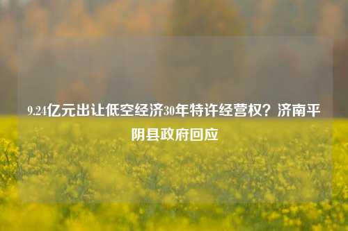 9.24亿元出让低空经济30年特许经营权？济南平阴县政府回应