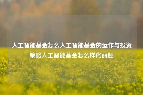 人工智能基金怎么人工智能基金的运作与投资策略人工智能基金怎么样佟丽娅